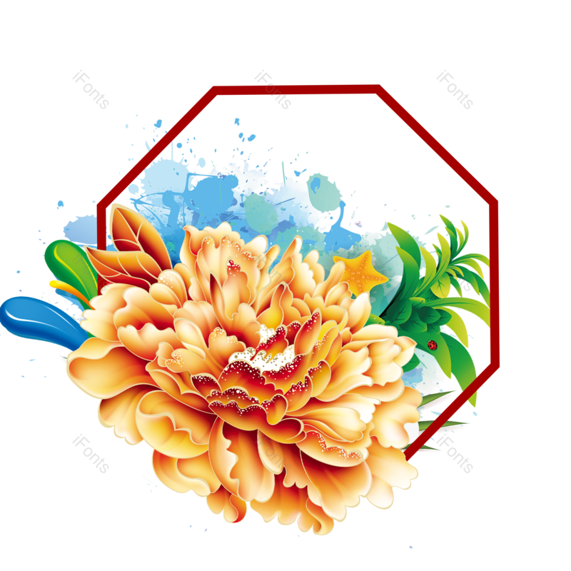 牡丹花图片,过年元素,金色PNG,免抠素材